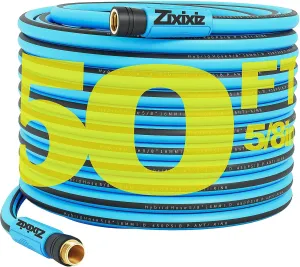 50FT Heavy-Duty Garden Hose with Solid Brass Connectors, 5/8 Inch Flexible Hybrid Rubber, All-Weather Lightweight & Kink-Resistant Water Hose