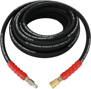 50FT x 3/8" Black Flexible Pressure Washer Hose, Kink Resistant, Max 6000 PSI, Power Washing Extension Replacement Hose for Gas Electric Pressure Washer