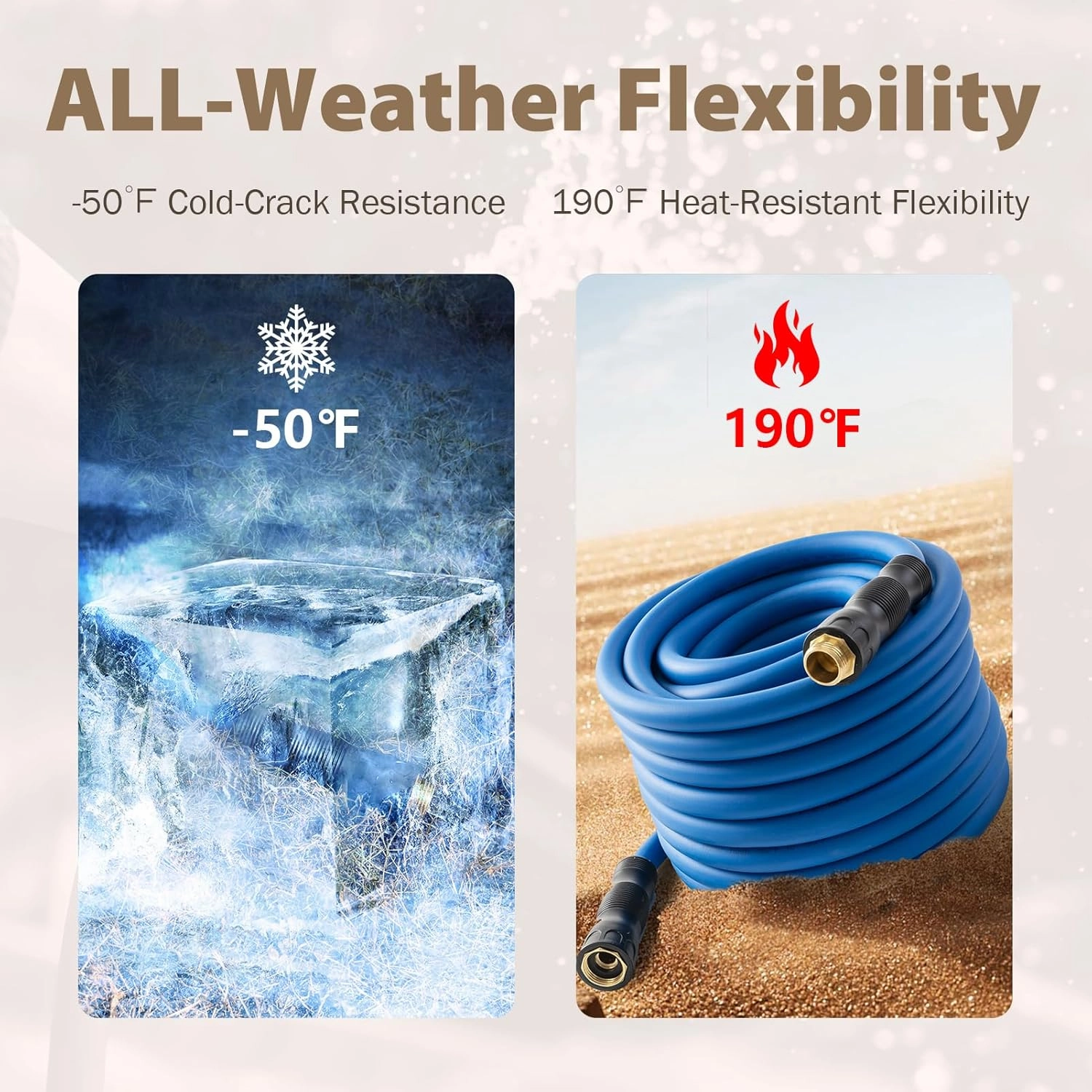 5/8" Hot/Cold Water Hose 50ft, -50℉ To 190℉ Heavy Duty,Flexible,Burst 600 Psi 3/4" Brass Fittings with Swivel Grip Handle for Outdoor,Yard, Farm, Blue