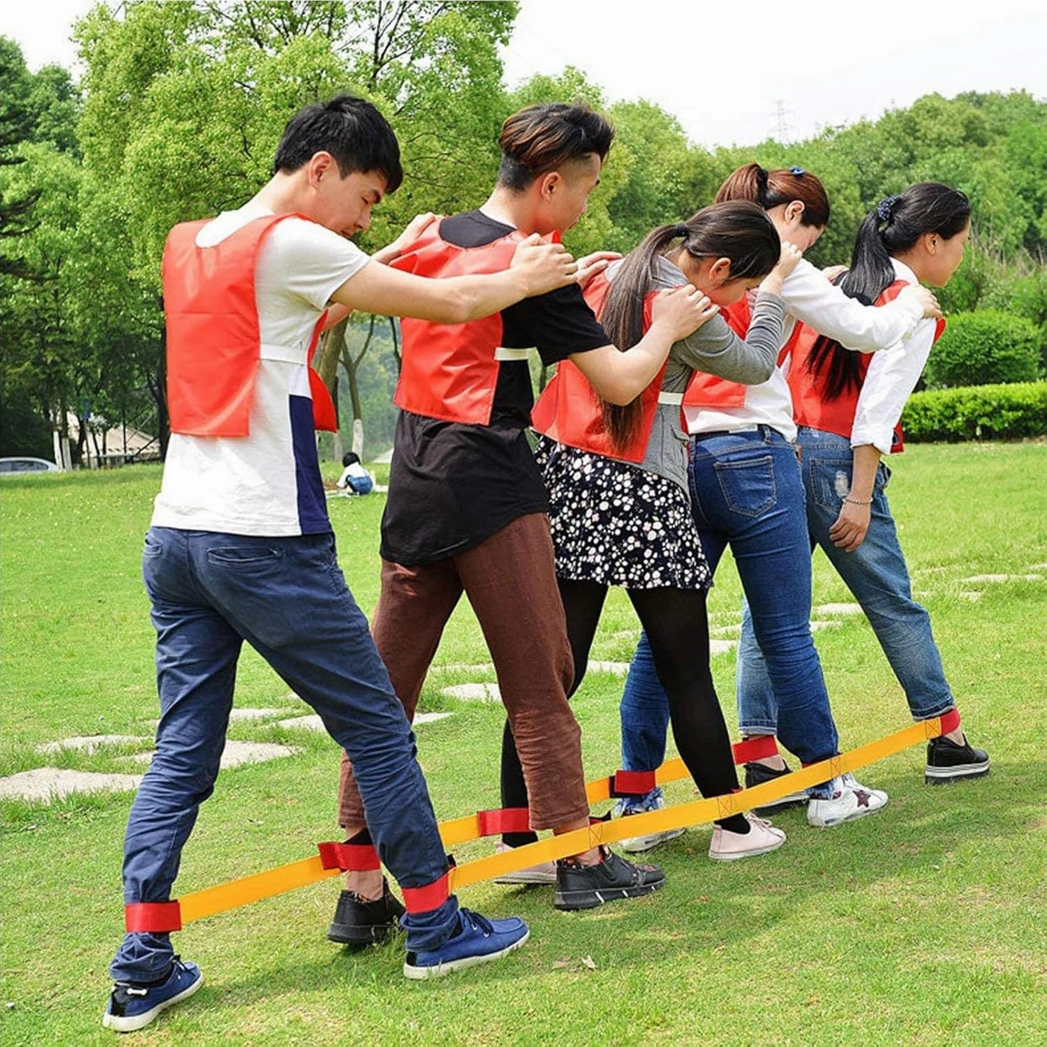 5 Legged Race Bands, Field Day Games for Adults and Kids, Giant Games for Yard, Lawn, Camping, Beach (Red Yellow)
