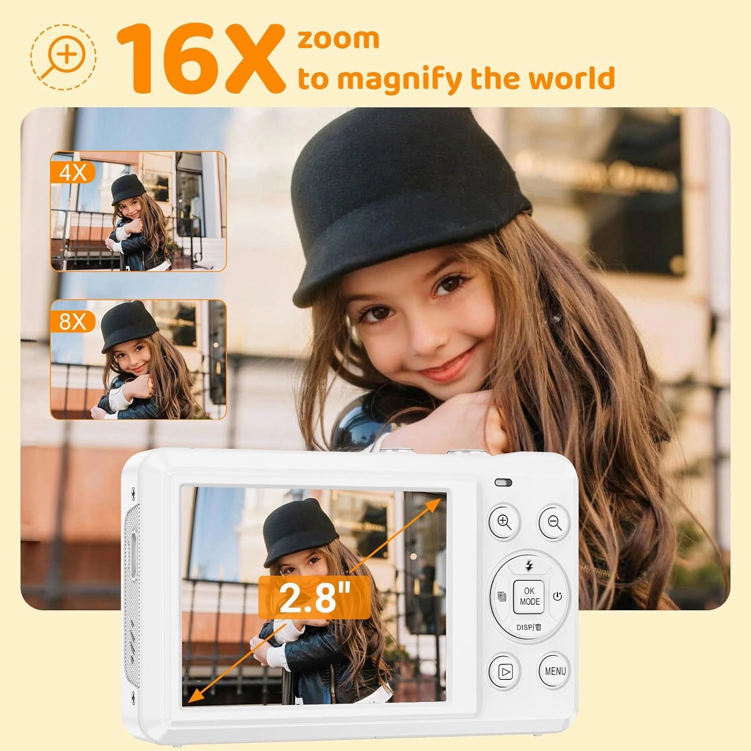 5K Digital Camera - 72MP Digital Cameras with 16X Zoom for Kids' Gifts - Autofocus Point and Shoot Digital Camera for Photography - UHD 2.8'' Screen Compact Portable Camera with 32GB SD Card