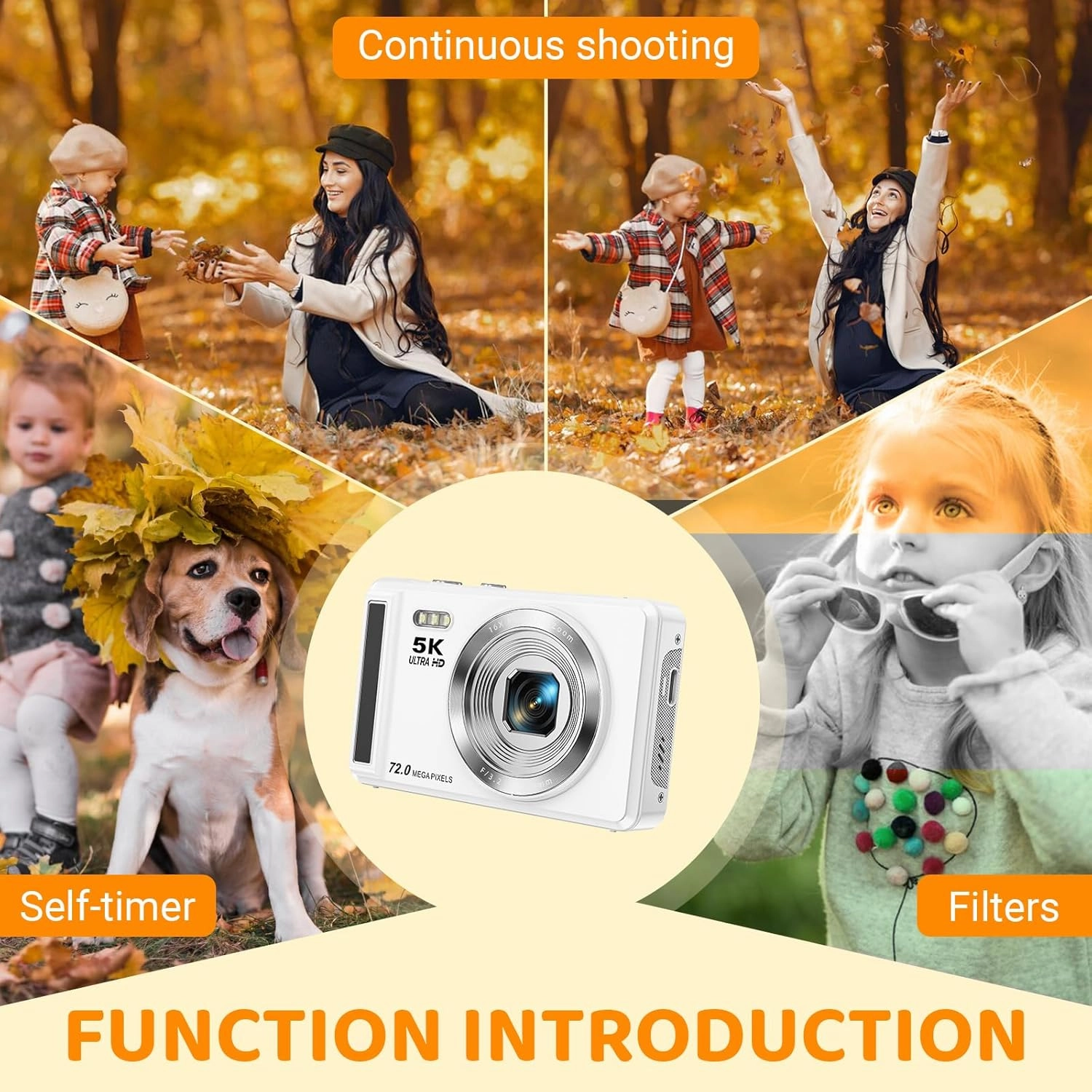 5K Digital Camera - 72MP Digital Cameras with 16X Zoom for Kids' Gifts - Autofocus Point and Shoot Digital Camera for Photography - UHD 2.8'' Screen Compact Portable Camera with 32GB SD Card