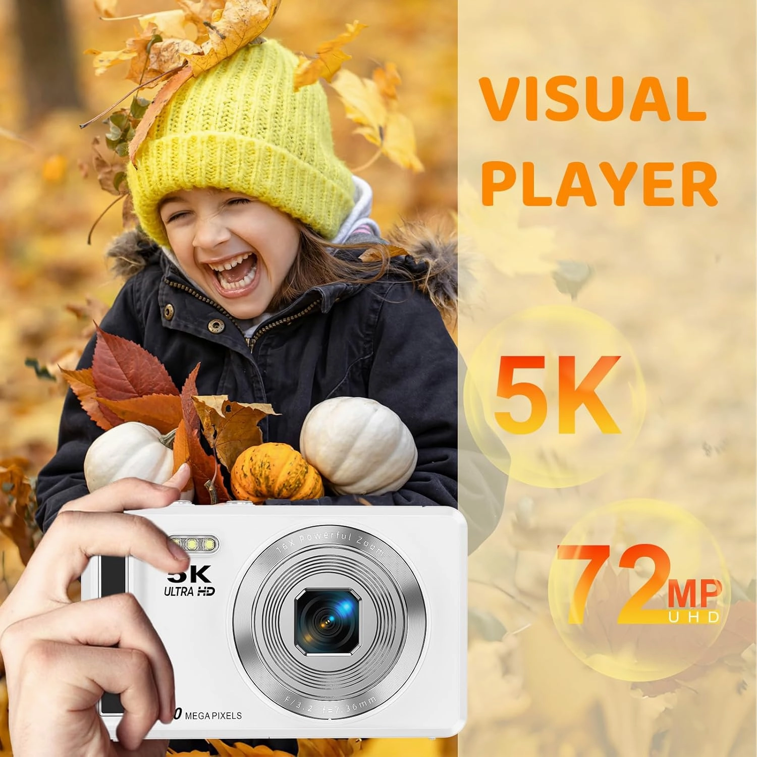 5K Digital Camera - 72MP Digital Cameras with 16X Zoom for Kids' Gifts - Autofocus Point and Shoot Digital Camera for Photography - UHD 2.8'' Screen Compact Portable Camera with 32GB SD Card