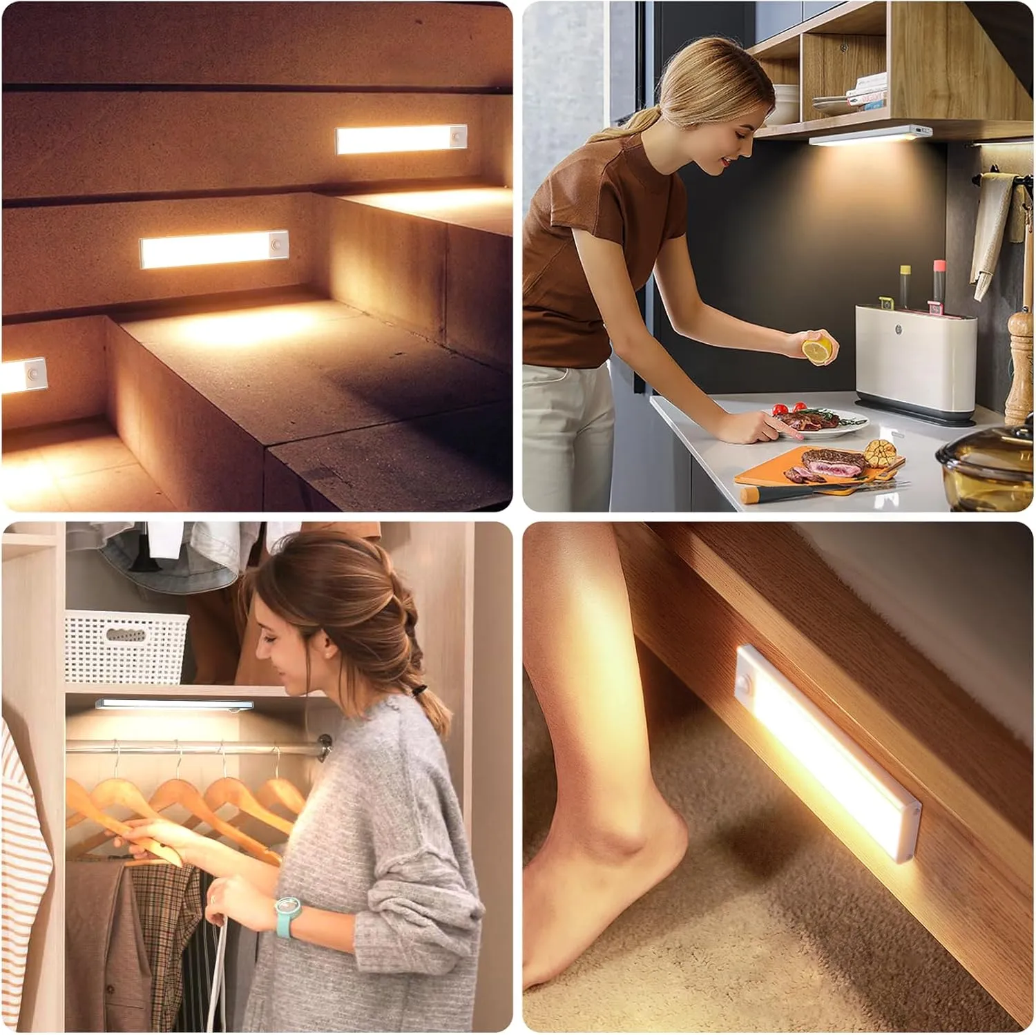 6 Pack Under Cabinet Lights Wireless, 40 LED Motion Sensor Light Indoor Rechargeable Magnetic Closet Lights Battery Operated, Under Counter Lights for Kitchen, Wardrobe, Stairs, Warm Light