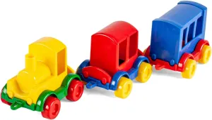 60022 60022-Kid Cars Playset Train 3 Vehicles with Locomotive and 2 Carriages, Sturdy Steel Axles, Multi-Colour, from 12 Months, Ideal as a Gift for Creative Playing, Colourful