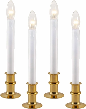 612 Vermont Ultra-Bright LED Window Candles with Timer, Battery Operated, Metal Base, White Candlestick, Adjustable Height (Pack of 4, Polished Brass)