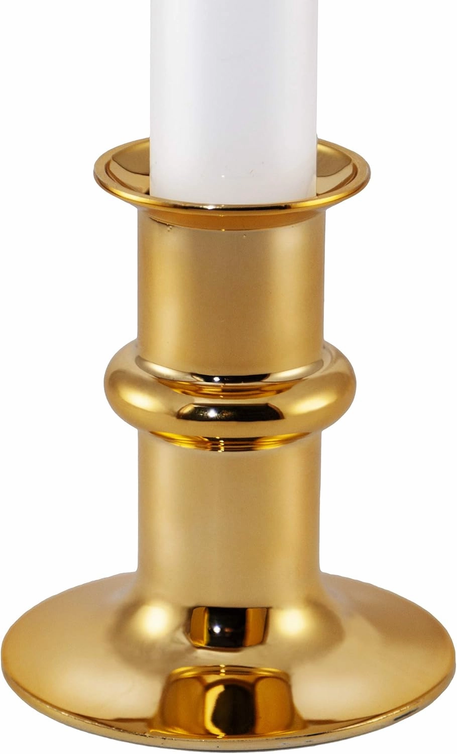 612 Vermont Ultra-Bright LED Window Candles with Timer, Battery Operated, Metal Base, White Candlestick, Adjustable Height (Pack of 4, Polished Brass)