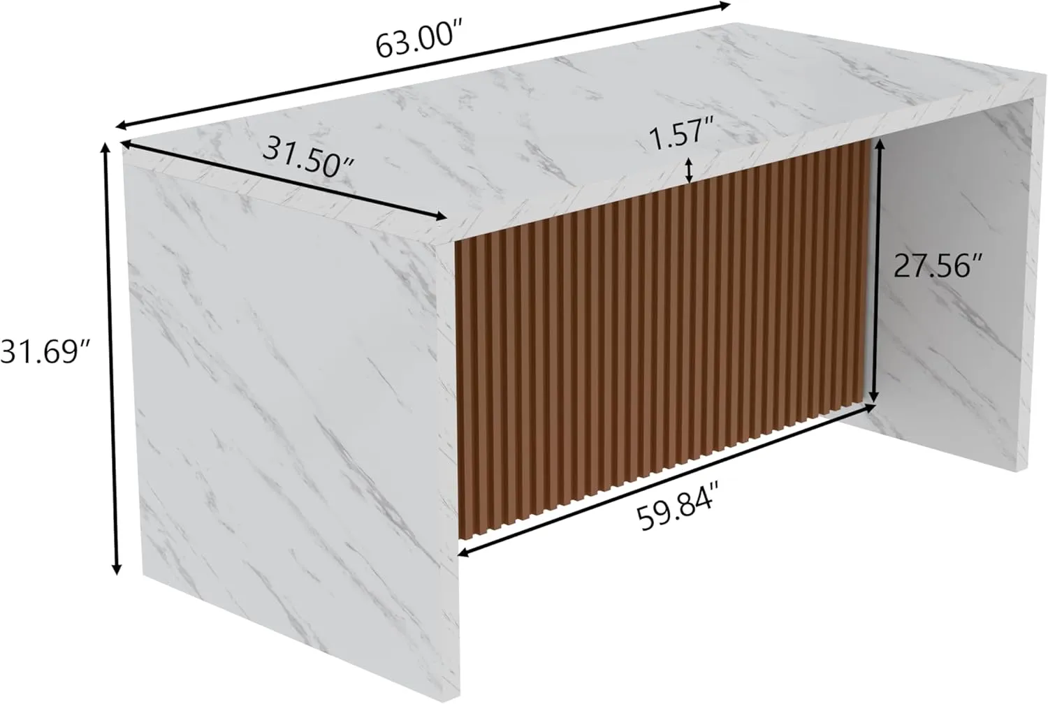 63" Large Imitation Marble Dining Table for 4-6 People, Island Table with LED Lights, Mordern Marble Stripes Kitchen Dining Table with Grille design for Dining Room, Home, Office, Living Room (White)