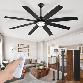 72 Inch Ceiling Fans with Lights, Large Black Ceiling Fans with Remote, Farmhouse Modern Ceiling Fan Fixtures with Bright LED Light for Living Room, Bedroom, Kitchen