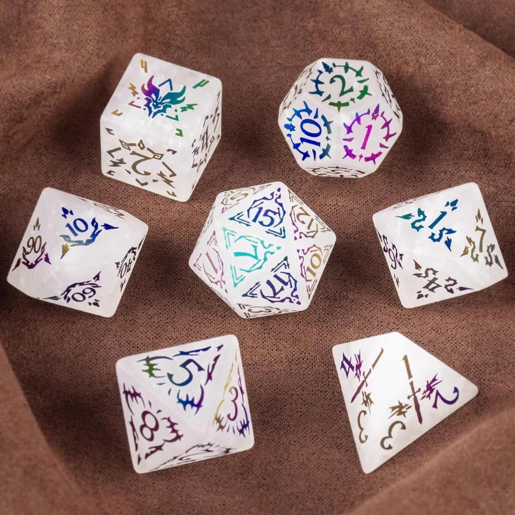 7Pcs,D&D Dungeons and Dragons Dice, Pretty Electroplated White Crystal DND Polyhedral Dice Set for Table Games, TRPG, Role Playing Dice Games, Creative Gifts