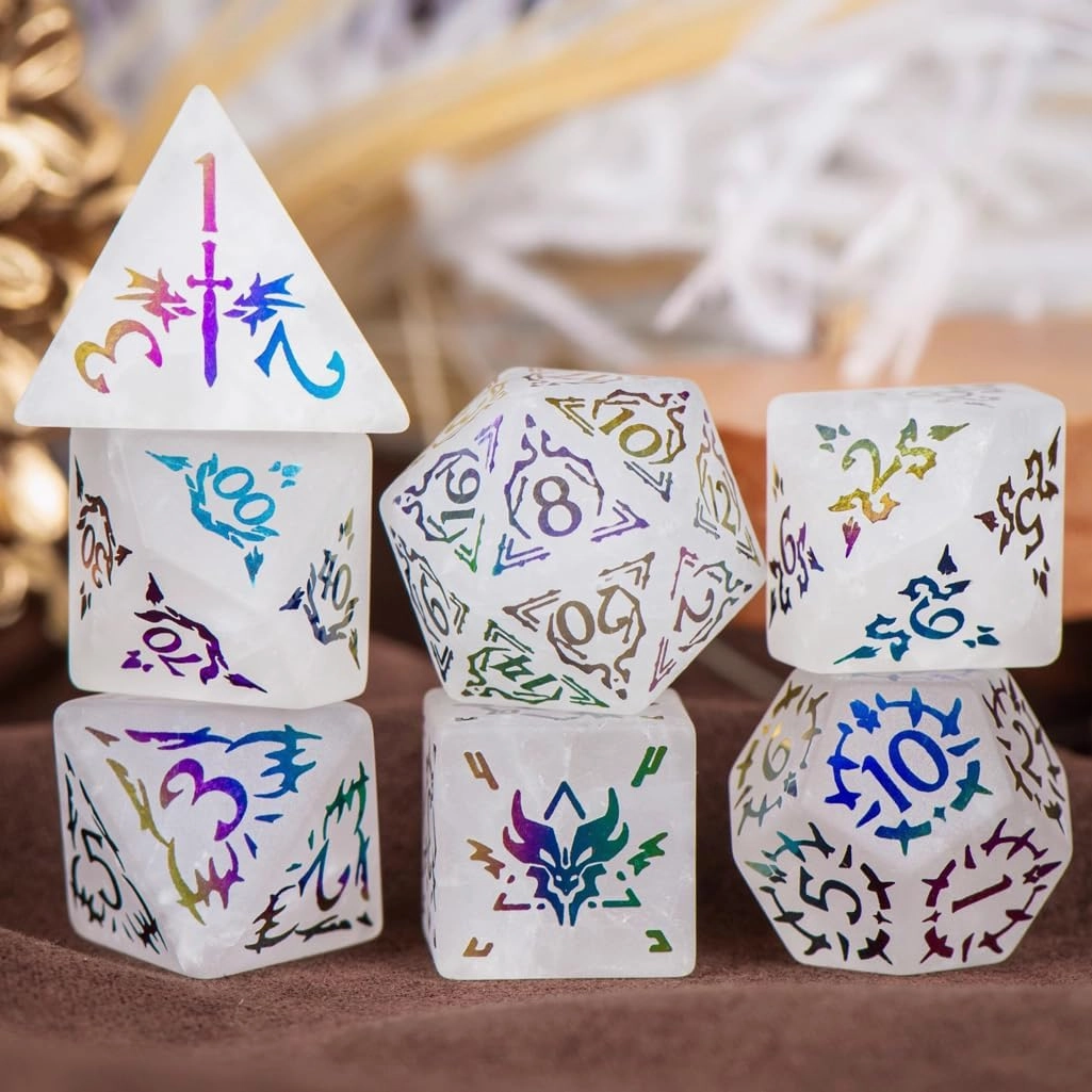 7Pcs,D&D Dungeons and Dragons Dice, Pretty Electroplated White Crystal DND Polyhedral Dice Set for Table Games, TRPG, Role Playing Dice Games, Creative Gifts