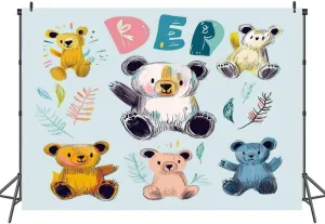 7x5FT Set Bears Creative Scandinavian Style Kids Cute Polar Photography Backdrop Background Cloth Portrait Photo Booth Studio Prop Banner Photographers Home Office Decor Supplies