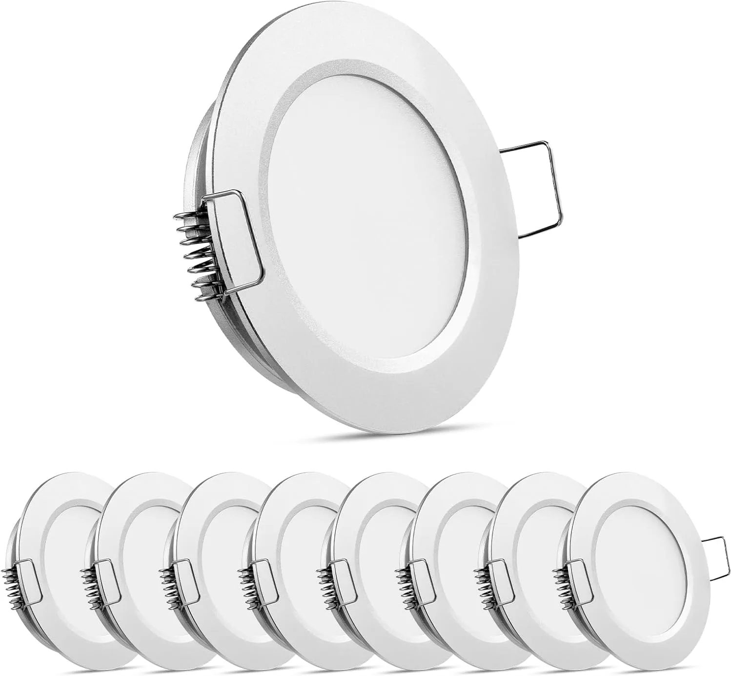 8 Pack 12 Volt LED Puck Light RV Recessed Mount Ceiling Light 2.75” 12V Down Light for Camper Van Truck Boat Interior Ceiling Kitchen Cabinet Lighting CRI 93 (Silver/Cool White)