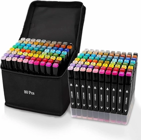 80 Colors Alcohol Markers with Base, Permanent Dual Tip Art Markers for Adults Anime Coloring Sketch Illustrations Pefect for Gift- Refillable