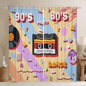 80s 90s Curtains & Drapes 42"Wx84"L Vintage Cassette Tape Vinyl Record Memphis Curtains Hip Hop Hippie Music Curtains & Drapes Geometric Curtains 2 Panels Funky Disco Party Hipster Bedroom Decor