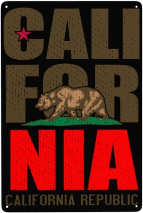 8x12in California Republic Nature Gifts Bar Sign For Home Bar Man Cave Accessories Tin Signs Funny Fence Vintage Metal Signs Kitchen Coffee Backyard Porch Wall Decor Outdoor