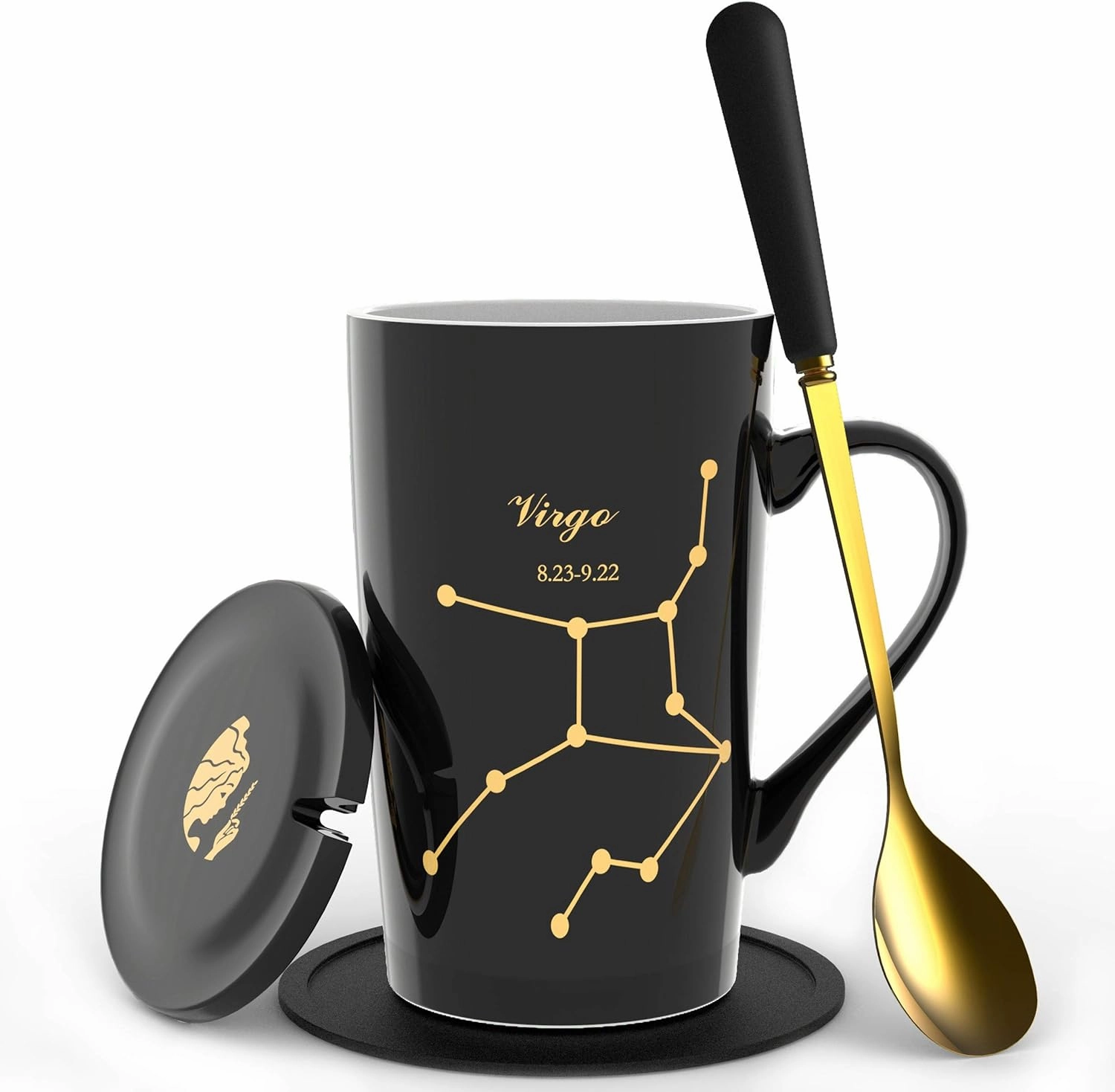 -15oz Virgo Birthday Gift Ceramic Creative Constellation Zodiac Coffee Mug Set Capacity Upgrade Tea Cup for Cocoa Water Milk Juice (Virgo-Black Gold)