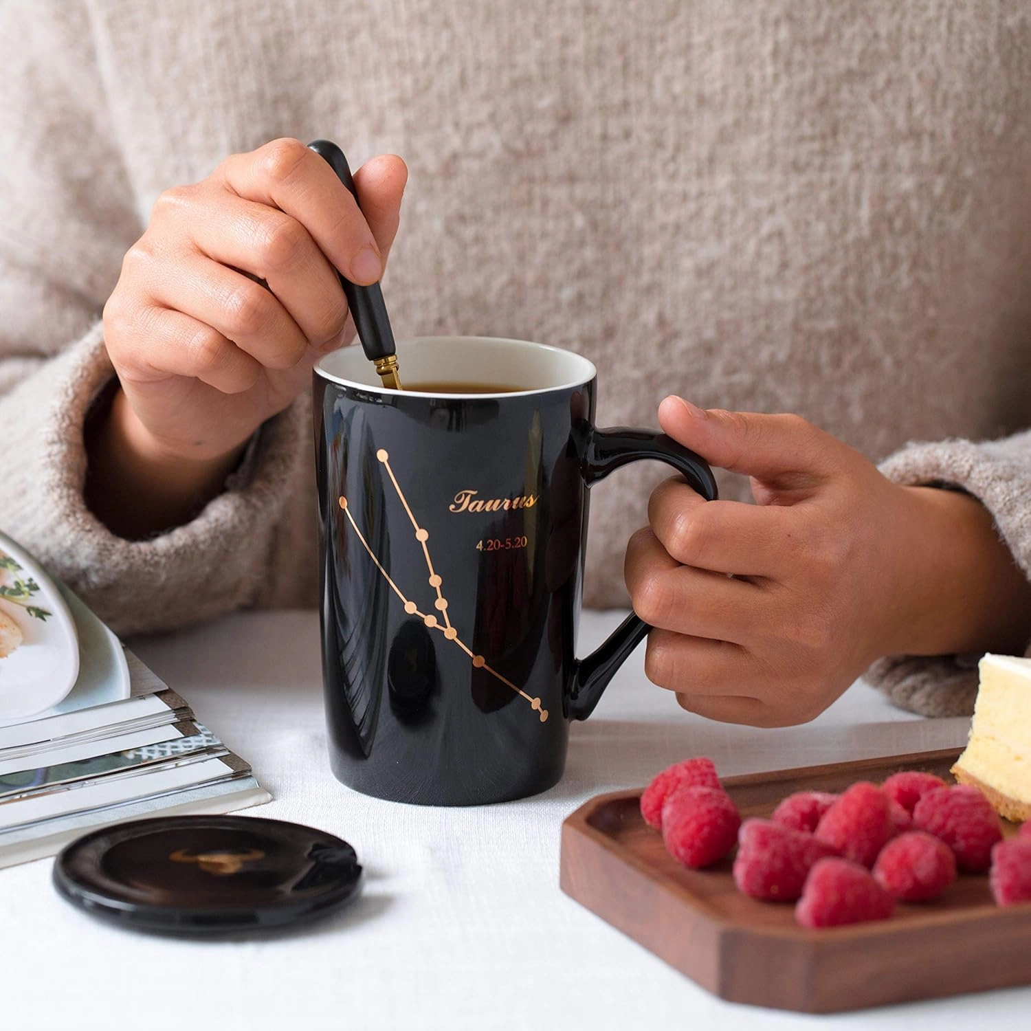 -15oz Virgo Birthday Gift Ceramic Creative Constellation Zodiac Coffee Mug Set Capacity Upgrade Tea Cup for Cocoa Water Milk Juice (Virgo-Black Gold)