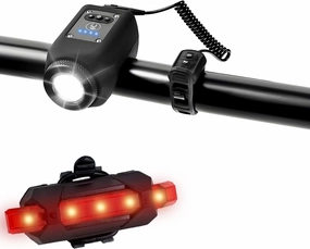 Abnaok Bike Light with Horn，USB Rechargeable Bike Light Set 120dB Powerful Bicycle Front Headlight and Back Taillight, 4 Light Modes, 6 Sound Modes，Easy to Install for Road Mountain Cycling