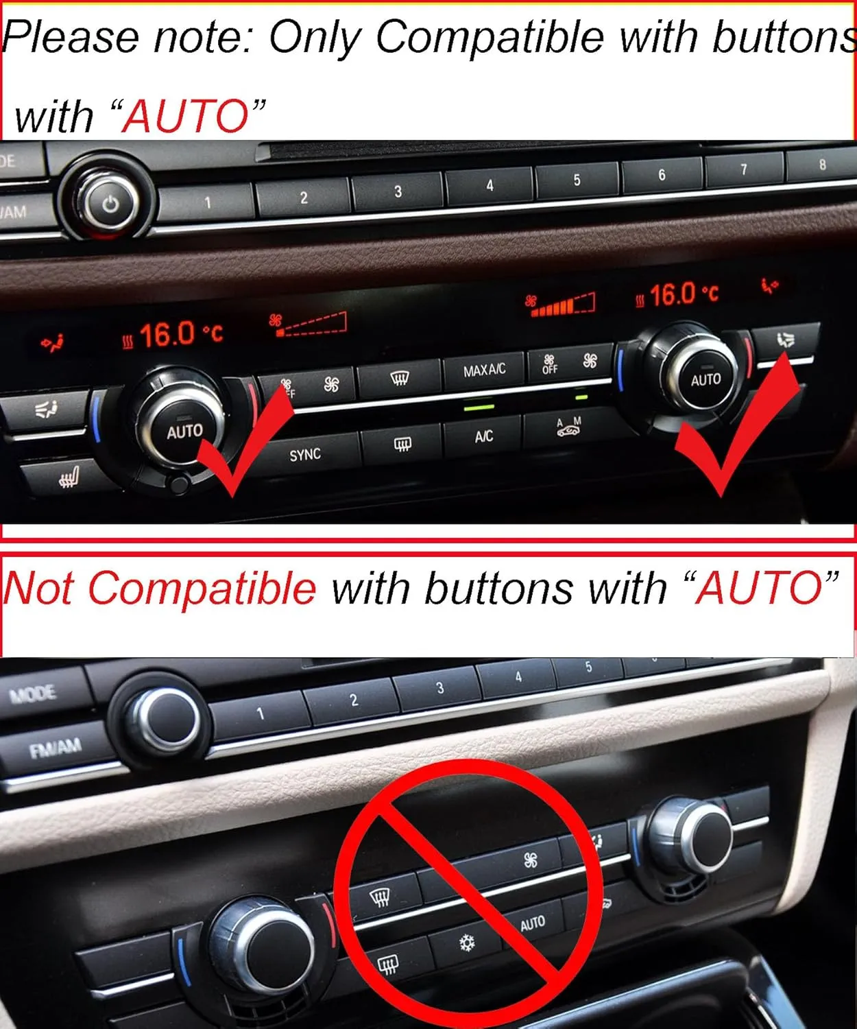 AC Air Conditioning Climate Control Button & Radio Volume Knob Switch Ring Covers Compatible with BMW 5 6 7 X5 X6 Series F10 F11 F18 F12 F13 F01 F02 F15 F16 with AUTO Button (Blue)