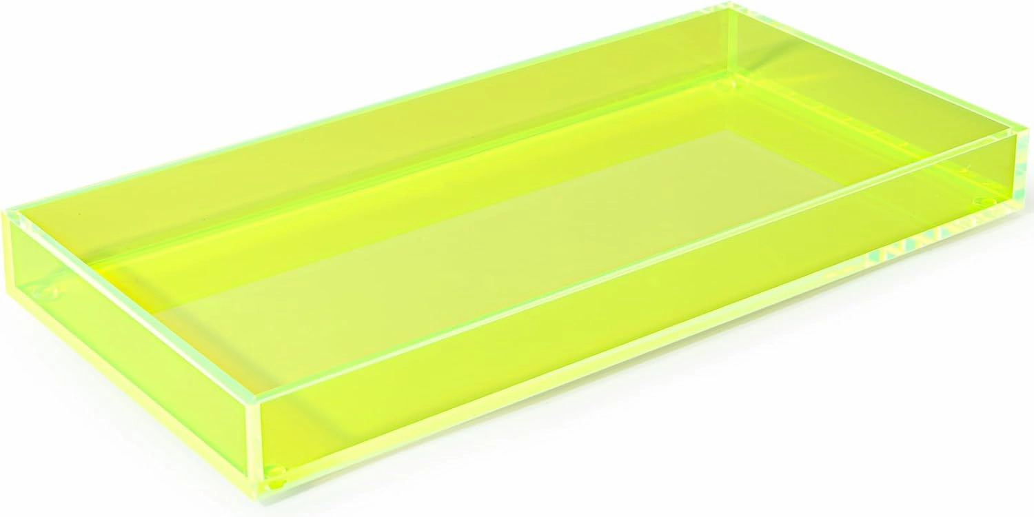 Acrylic Tray for Vanity Makeup Perfume Jewelry 12x6'' Small Decorative Tray for Bathroom Dresser Tops Candle Sink Counter, Neon Green