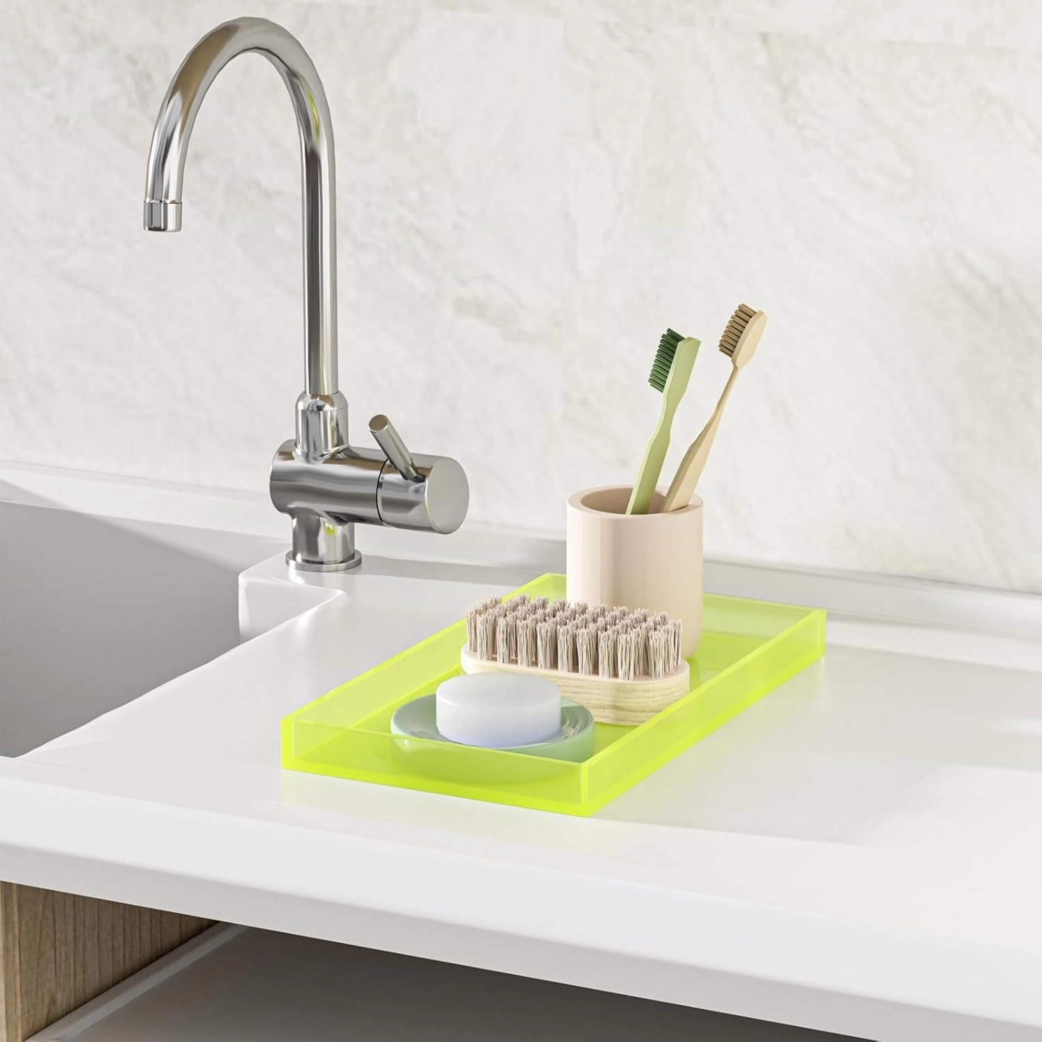 Acrylic Tray for Vanity Makeup Perfume Jewelry 12x6'' Small Decorative Tray for Bathroom Dresser Tops Candle Sink Counter, Neon Green