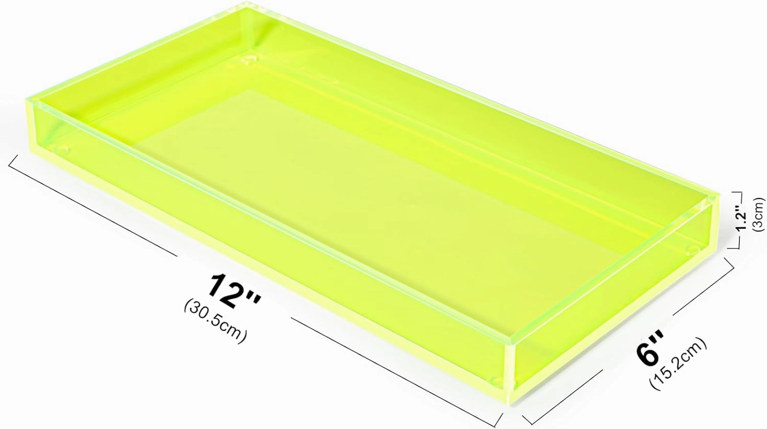 Acrylic Tray for Vanity Makeup Perfume Jewelry 12x6'' Small Decorative Tray for Bathroom Dresser Tops Candle Sink Counter, Neon Green