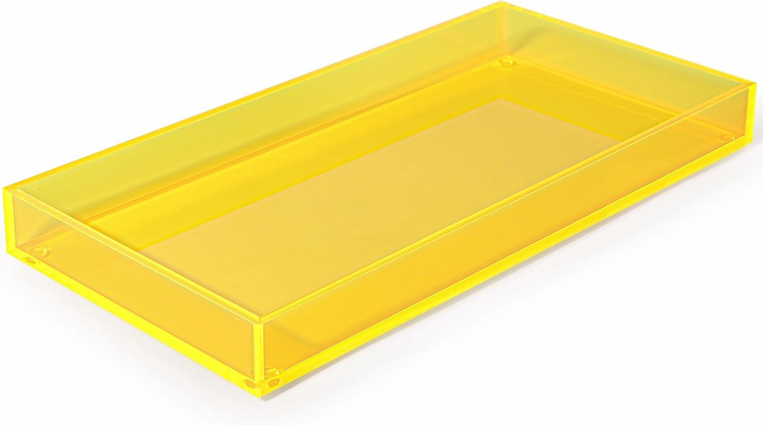 Acrylic Tray for Vanity Makeup Perfume Jewelry 12x6'' Small Decorative Tray for Bathroom Dresser Tops Candle Sink Counter, Neon Yellow