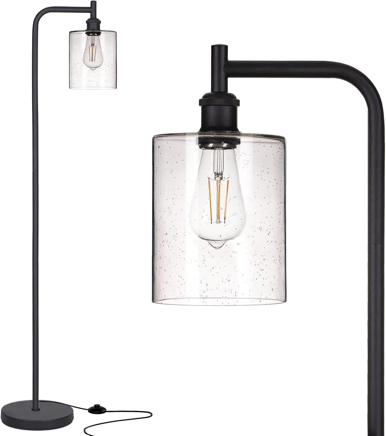 addlon Floor Lamps for Living Room Bright Lighting with Seeded Glass lampshade, Modern Bright Floor Lamp with LED Bulbs Industrial Standing lamp for beroom, Tall Pole Lamps Office - Black