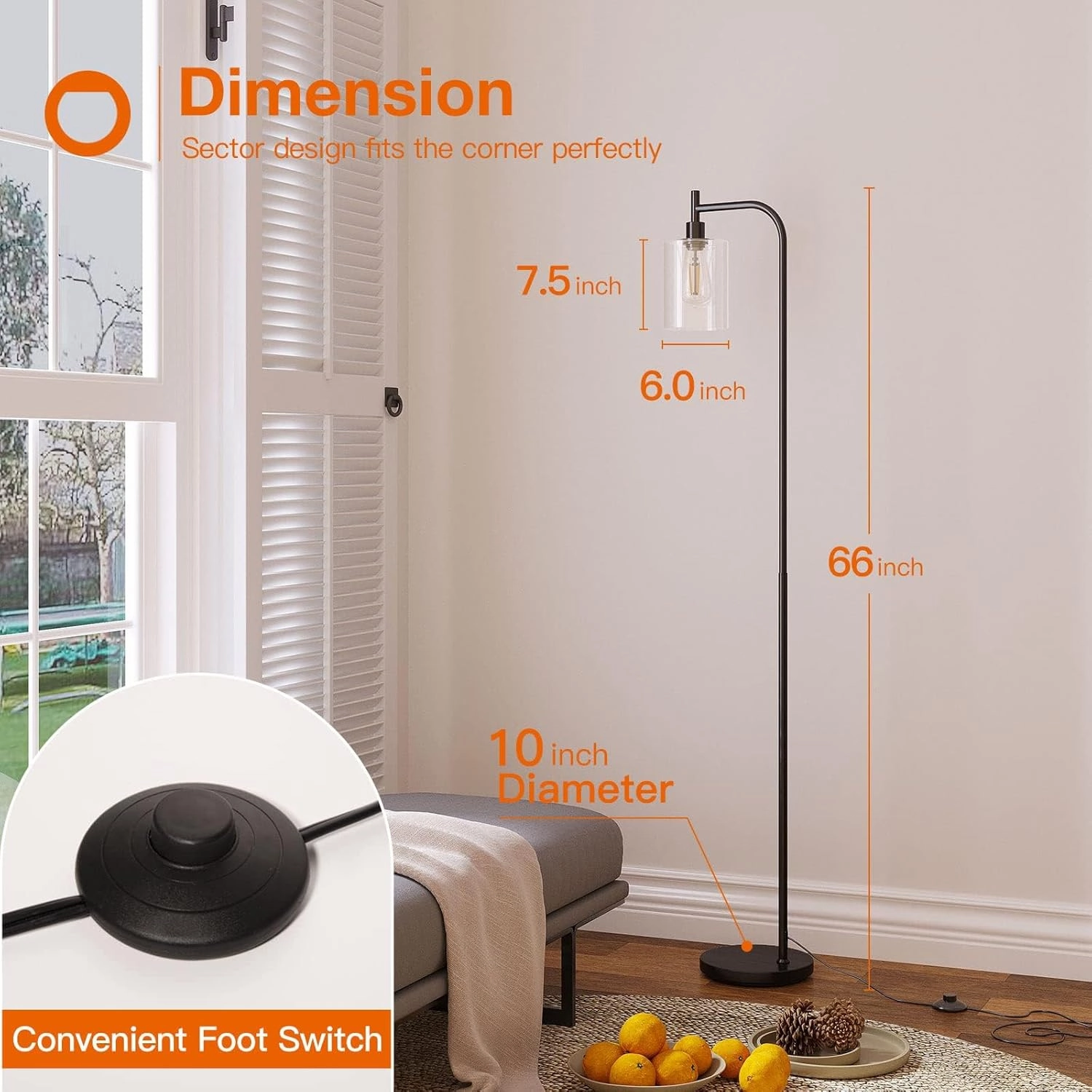 addlon Floor Lamps for Living Room Bright Lighting with Glass lampshade, Modern Bright Floor Lamp with LED Bulbs Industrial Standing lamp for beroom, Tall Pole Lamps Office - Black