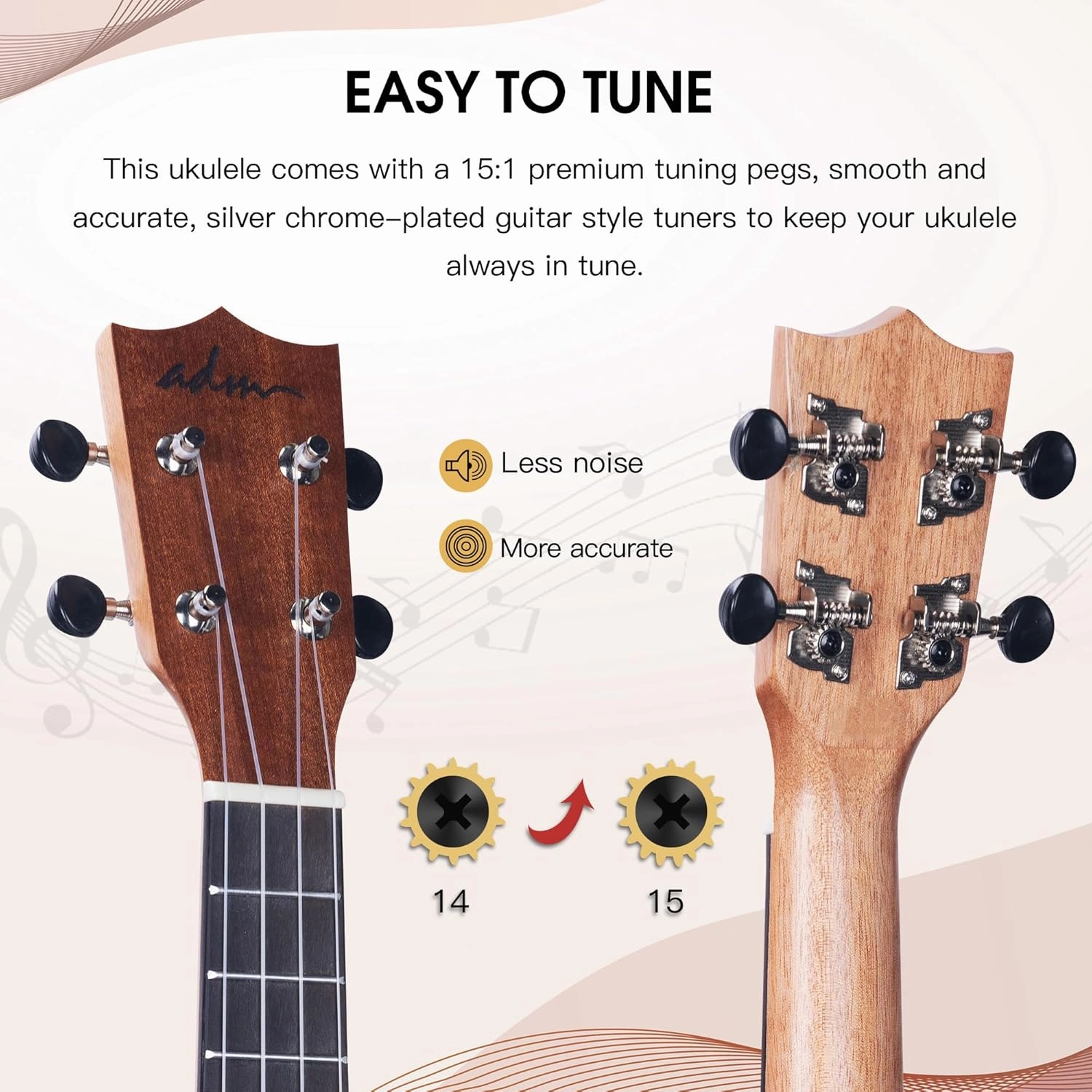ADM Soprano Ukulele Beginner Kit Mahogany Hawaiian Wood Ukelele Bundle Ukalalee Set with Uke Free Starter Lessons for kids Students and Adults, Yellow Brown (Khaki, 21 inch)