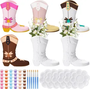 Affrolling 6 Set Cowboy Boot Vase Ceramics to Paint Ready to Paint Your Own Ceramic Cowgirl Boot Vase DIY Unpainted Plaster Paintable Kit Crafts with Brush Palette for Adults