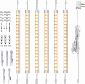 AIBOO Under Cabinet Lighting, Dimmable 12 inch Under Counter Lights, 120V Plug in & Hardwired, Linkable LED Closet Lights for Kitchen, Shelf, Workbench, Desk,Cupboard,Garage (6 PCS), Warm White 3000K