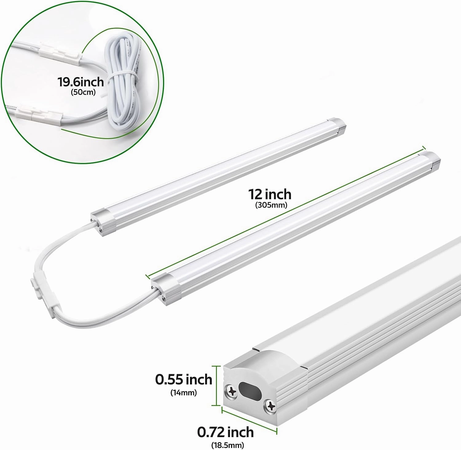 AIBOO Under Cabinet Lighting, Dimmable 12 inch Under Counter Lights, 120V Plug in & Hardwired, Linkable LED Closet Lights for Kitchen, Shelf, Workbench, Desk,Cupboard,Garage (6 PCS), Warm White 3000K