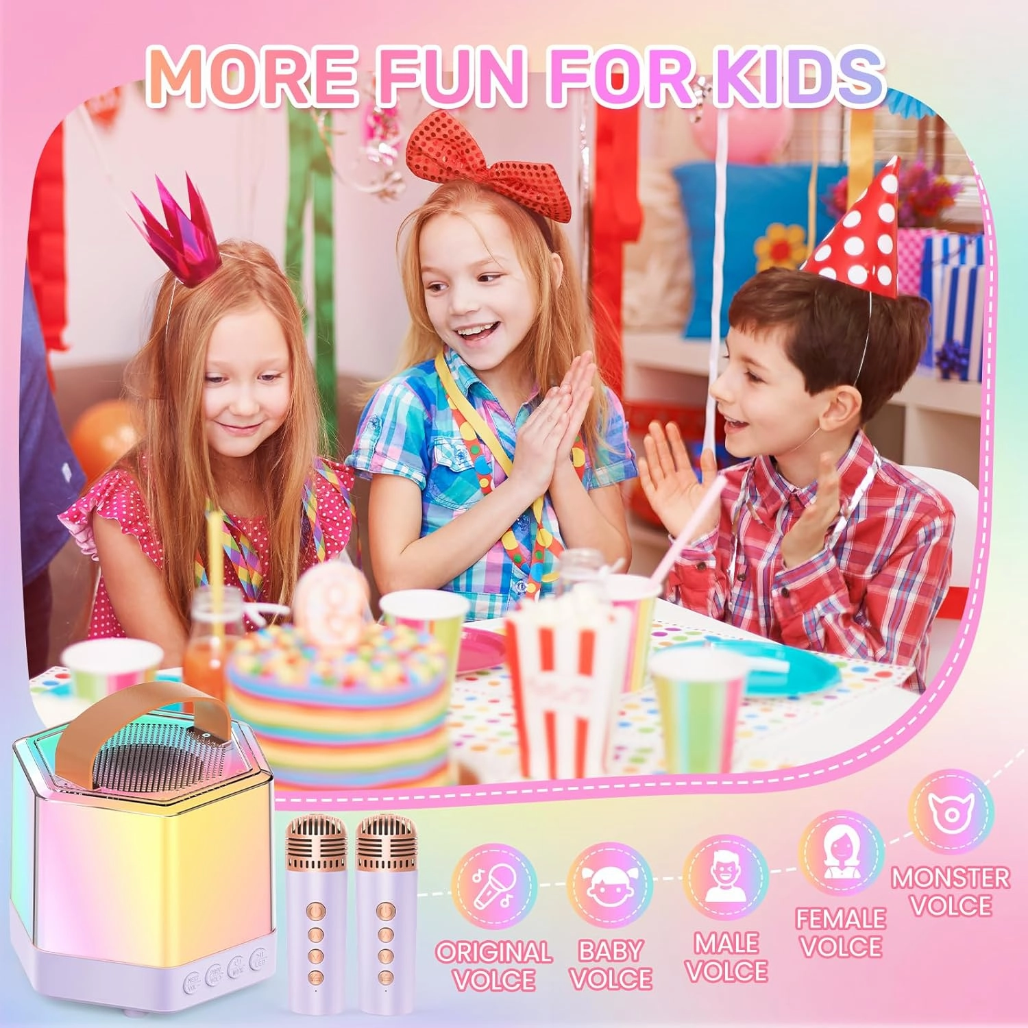 AIDELF Mini Karaoke Machine for Kids - Portable Bluetooth Karaoke Speaker with 2 Wireless Microphones and Party Lights Toy Ages 3-12 ,Birthday Gifts for Girls Boys Family Home Party