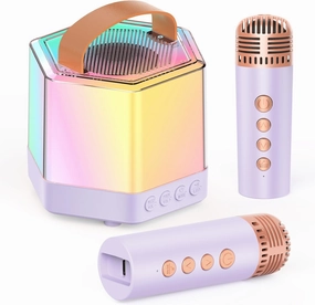 AIDELF Mini Karaoke Machine for Kids - Portable Bluetooth Karaoke Speaker with 2 Wireless Microphones and Party Lights Toy Ages 3-12 ,Birthday Gifts for Girls Boys Family Home Party