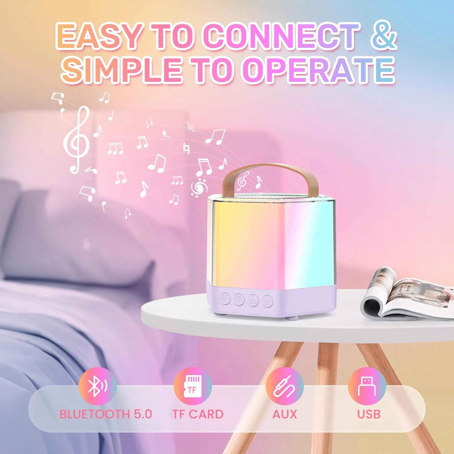 AIDELF Mini Karaoke Machine for Kids - Portable Bluetooth Karaoke Speaker with 2 Wireless Microphones and Party Lights Toy Ages 3-12 ,Birthday Gifts for Girls Boys Family Home Party