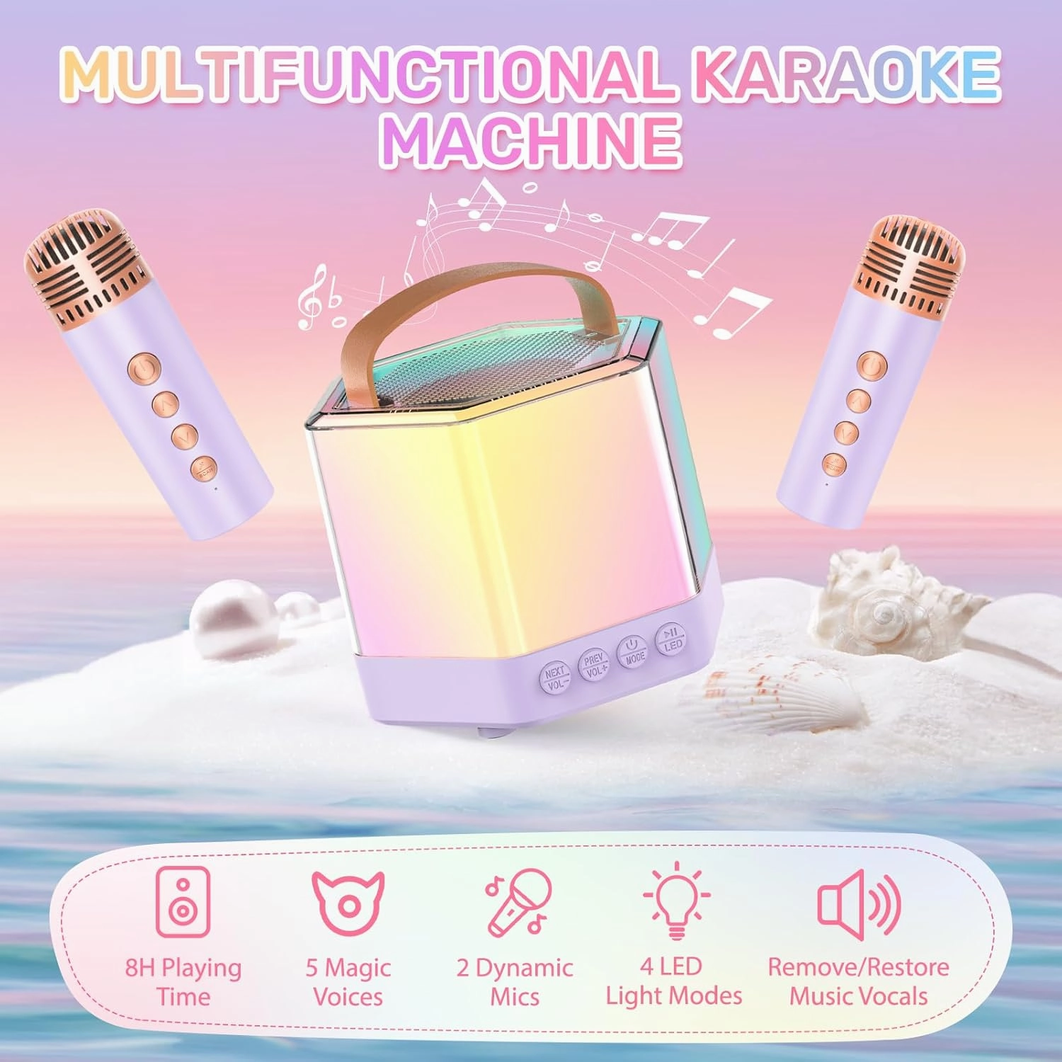 AIDELF Mini Karaoke Machine for Kids - Portable Bluetooth Karaoke Speaker with 2 Wireless Microphones and Party Lights Toy Ages 3-12 ,Birthday Gifts for Girls Boys Family Home Party