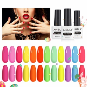 AIMEILI Gel Nail Polish Set Neon Collection 12 Colors Hot Pink Blue Yellow Green Soak Off LED Bright Spring Summer Gel Nail Polish Kit Gift for Women Kit Set 25