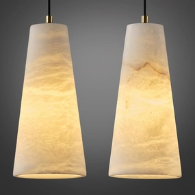 Alabaster Pendant Lights Kitchen Island 2 Pack, H-10in White Pendant Light Fixtures, Marble Conical Shade Copper, Light Pendant for Bedroom Bathroom Dining Room Living Room (Dimmable Bulbs INCL)