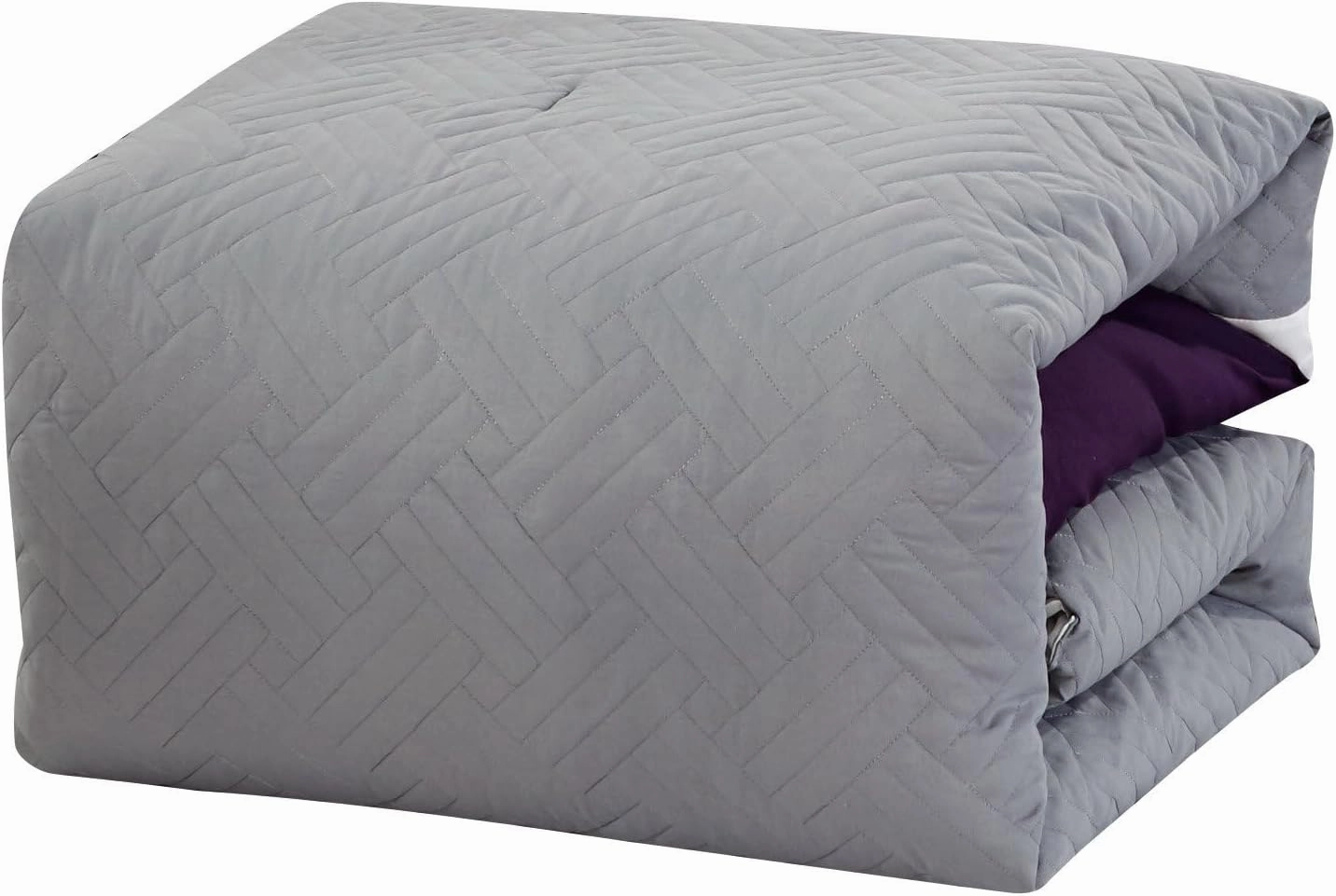 All American Collection New 7 Piece Embroidered Over-Sized Comforter Set (Queen, Purple/Grey)