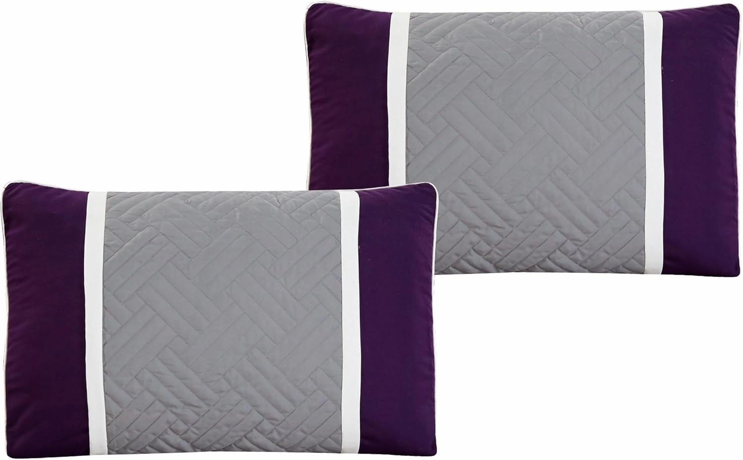 All American Collection New 7 Piece Embroidered Over-Sized Comforter Set (Queen, Purple/Grey)