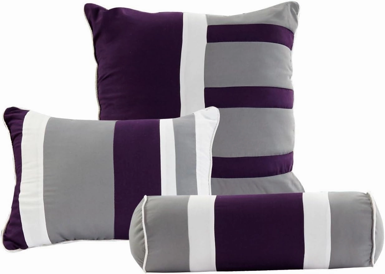 All American Collection New 7 Piece Embroidered Over-Sized Comforter Set (Queen, Purple/Grey)
