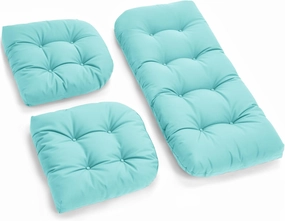 All Weather Wicker Chair Cushions of 3 Pieces, Waterproof Outdoor Wicker Chair Cushion for Patio Furniture Loveseat Settee Bench, 1 Loveseat and 2 U-Shaped Thickened Cushions, Teal