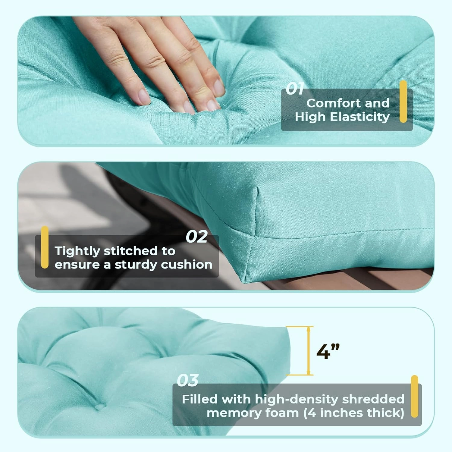 All Weather Wicker Chair Cushions of 3 Pieces, Waterproof Outdoor Wicker Chair Cushion for Patio Furniture Loveseat Settee Bench, 1 Loveseat and 2 U-Shaped Thickened Cushions, Teal