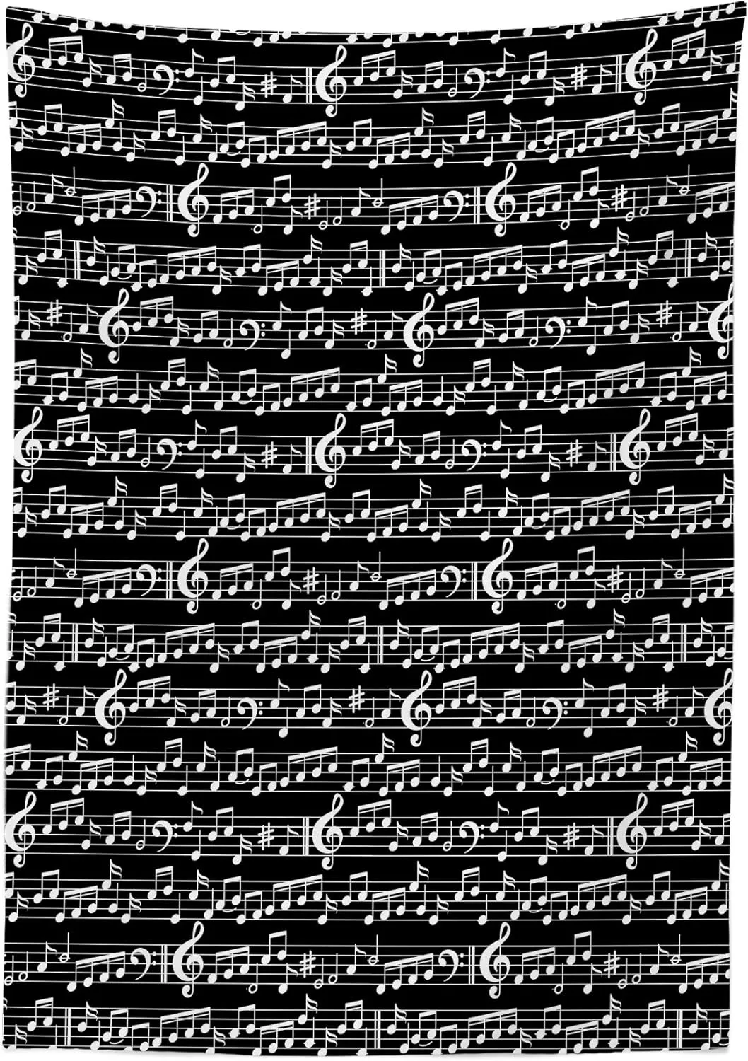 Ambesonne Music Tablecloth, Musical Notes and Clef Sheet Pattern in Abstract Style Print, Dining Room Kitchen Rectangular Table Cover, 60" X 84", Black