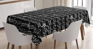 Ambesonne Music Tablecloth, Musical Notes and Clef Sheet Pattern in Abstract Style Print, Dining Room Kitchen Rectangular Table Cover, 60" X 84", Black