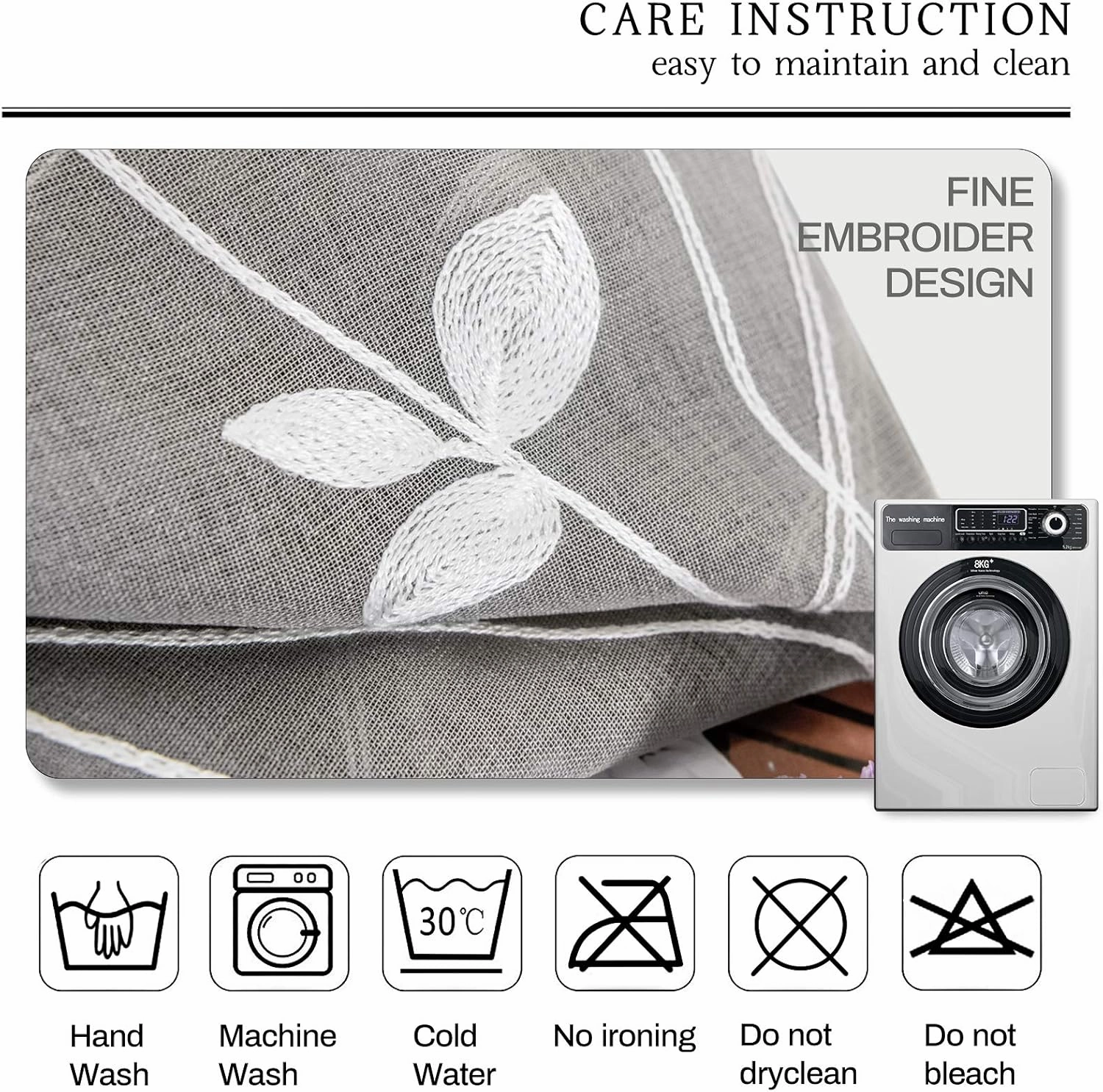 AmHoo 2 Panels Embroidered Leaf Pattern Semi Sheer Curtains Foliage Floral Voile Window Draperies Treatment for Bedroom Living Room Rod Pocket Light Gray 53 x 84 Inch