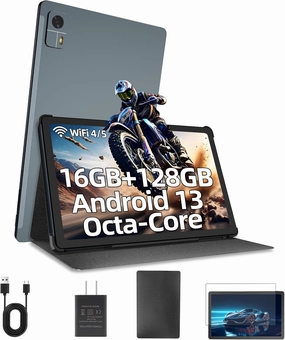 Android 13 Tablet 10.4 inch with Protective Case, 16GB 128GB, 512GB Expand, Octa-core Processor, 2K IPS HD Touchscreen, 5G/2.4G WiFi and Bluetooth, 10000mAh Battery, Dual Camera, 4 Speakers (Gray)
