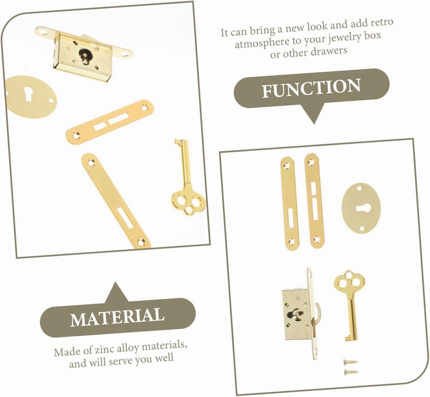 Angoily 6 Sets Zinc Alloy Small Lock for Jewelry Box Vintage Style Cabinet Locks Key Set